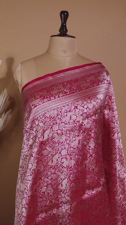 Shikargha Weaving In Pure Kataan Silk Hand Weaved - Pink