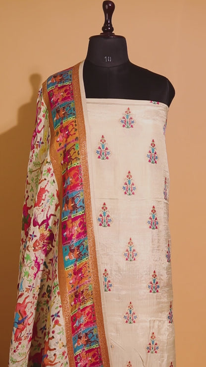 Pashmina Style Weaving In Pure Munga Silk Banarasi Unstitched Suit