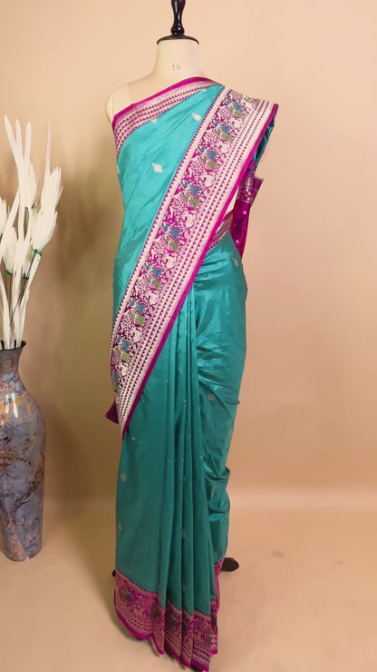Pure Kataan Silk Contrast Meenakari Border