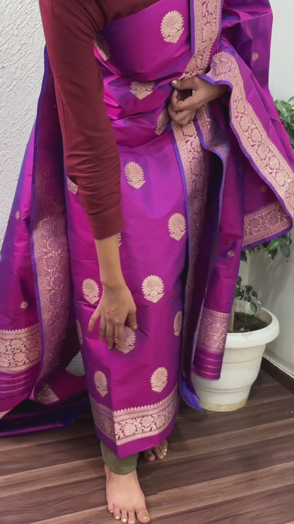 Handloom Banarasi Pure Kataan Silk Suit - Purple