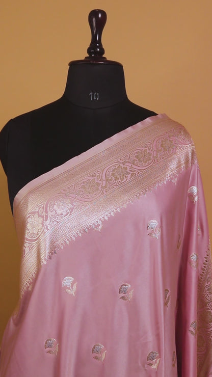 Mashru Silk In Alphi Buti Design In Traditional Banaras Pink
