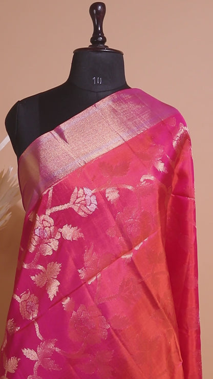 Contemporary Style Gold N Silver Jaal In Pure Silk