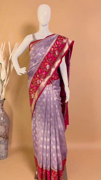 Tissue Saree Conntrast Meenakari Border - Purple