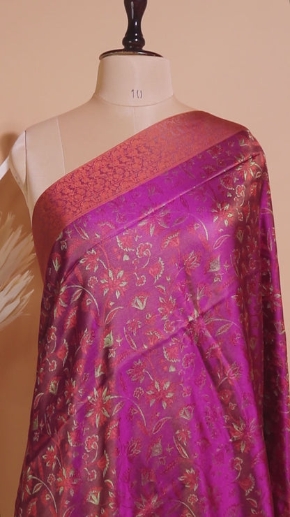 Handloom Banarasi Resham Tanchui In Pure Silk Saree- Wine