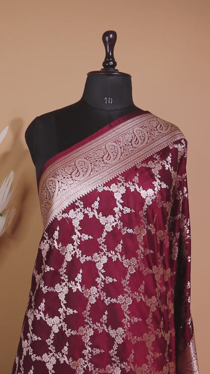 Upaada Jaal Weaving In Mashru Silk- Maroon