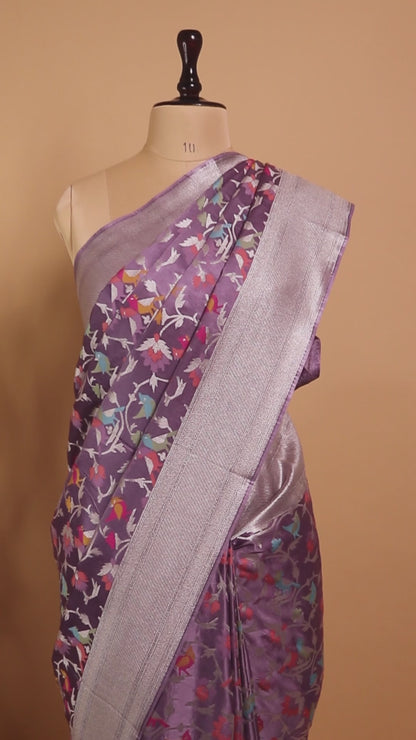 Mashru Silk Jamdani Style Meenakari Weaving - Purple