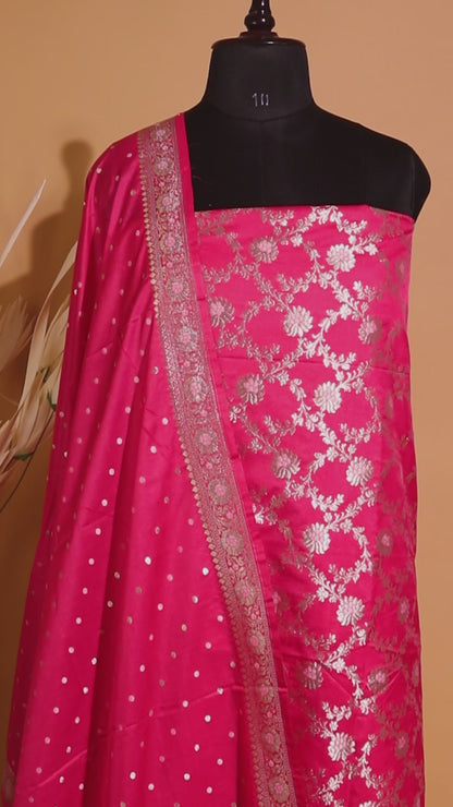 Banarasi Kataan Silk Suit Fabrics 3pc - Pink
