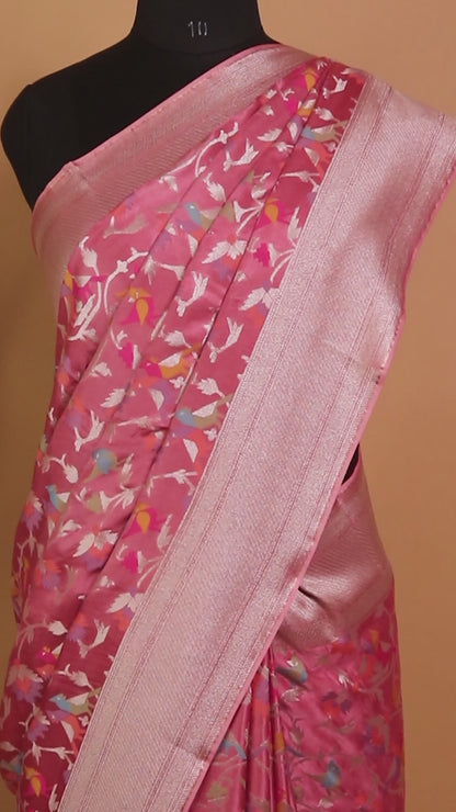 Mashru Silk Jamdani Style Meenakari Weaving -pink