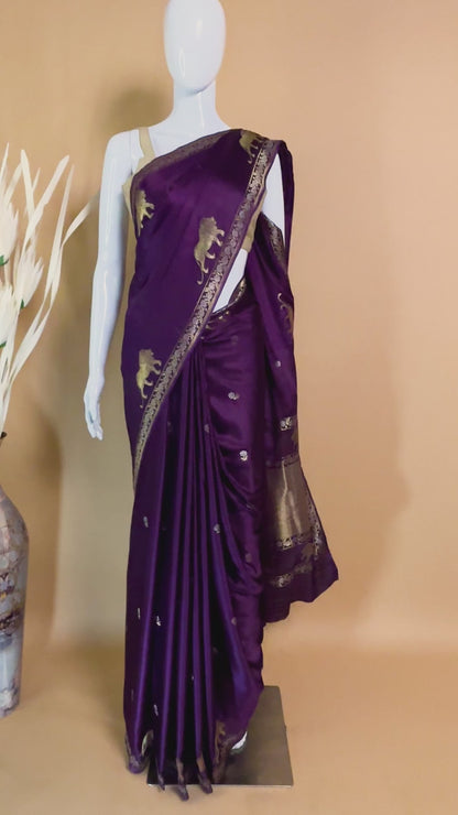Mashru Silk With Contemporary Style Tiger Motif - Purple