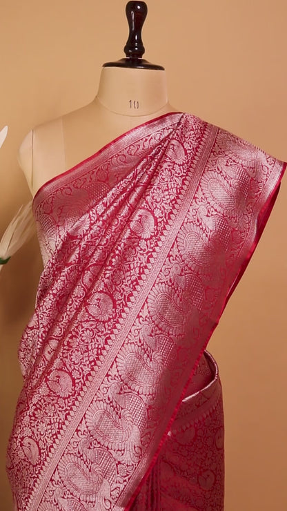 Soft Silk Saree In Tanchui Jamawar Style Weaving - Pink